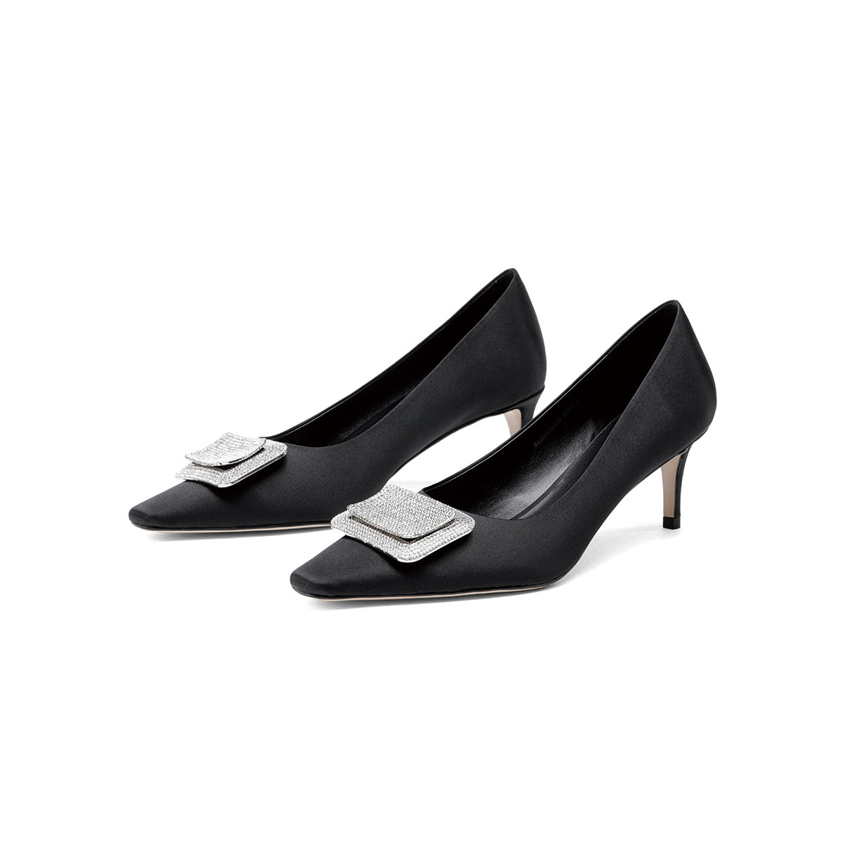 westory水钻方扣尖头高跟鞋