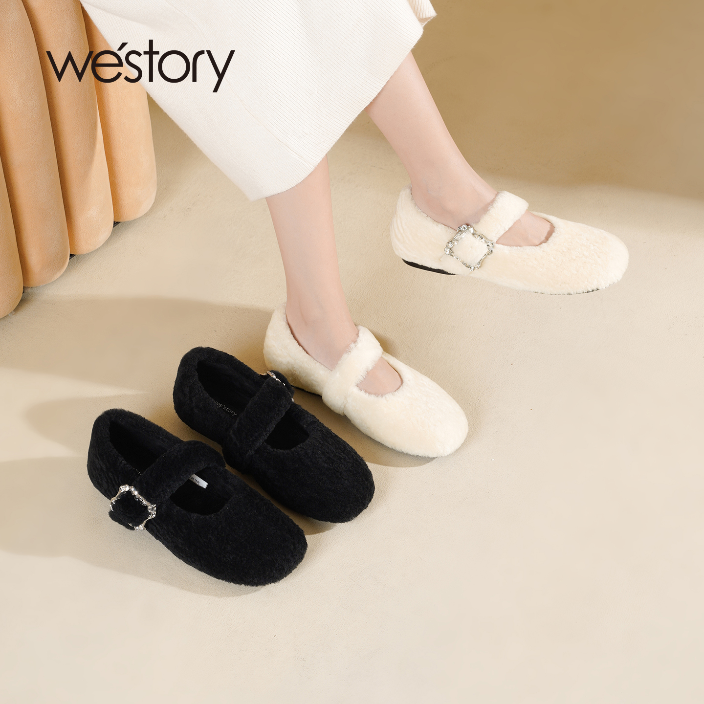 westory毛绒玛丽珍鞋保暖单鞋