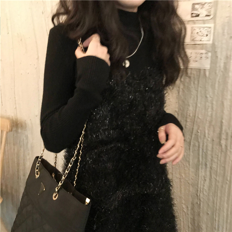 Real price shooting suit autumn and winter retro suspender dress two piece knitted bottoming shirt