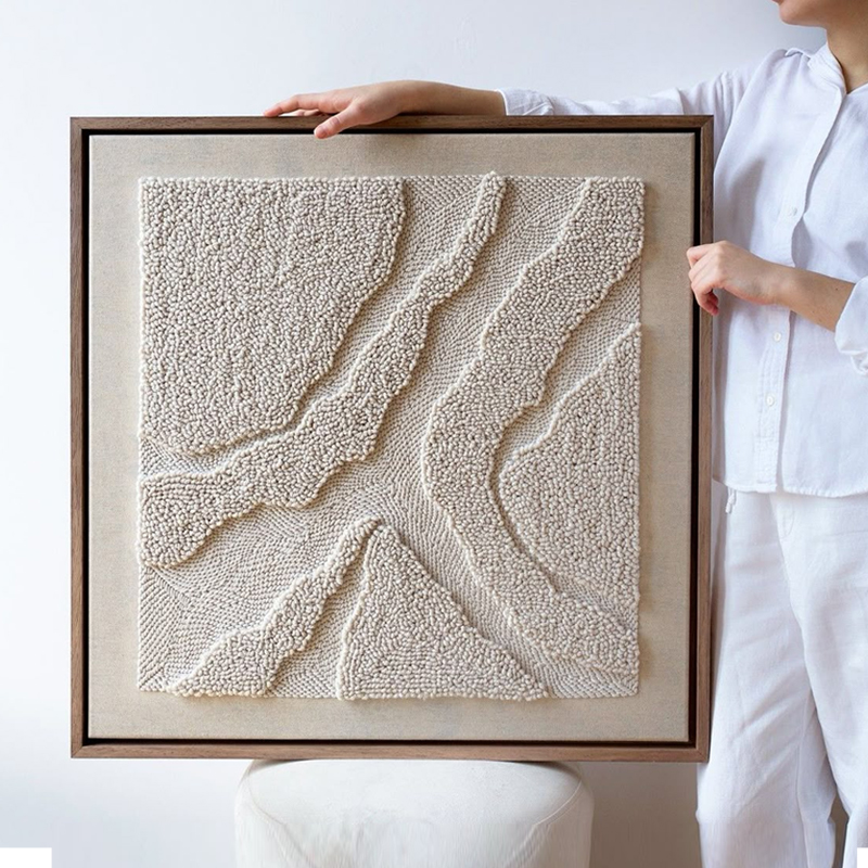 中古侘寂风客厅装饰画编织立体感抽象复古艺术平面玄关餐厅挂画图片