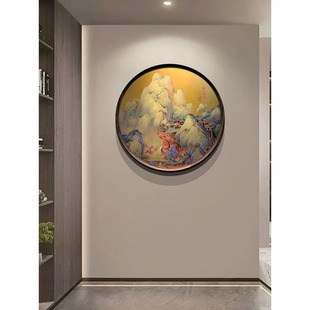 《千里江山图》中式入户玄关装饰画圆形葫芦古风客厅高级轻奢挂画