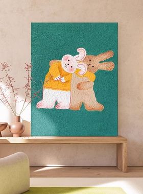 网红可爱歪脖子兔子客厅卧室装饰画小众艺术儿童房床头玄关柜挂画