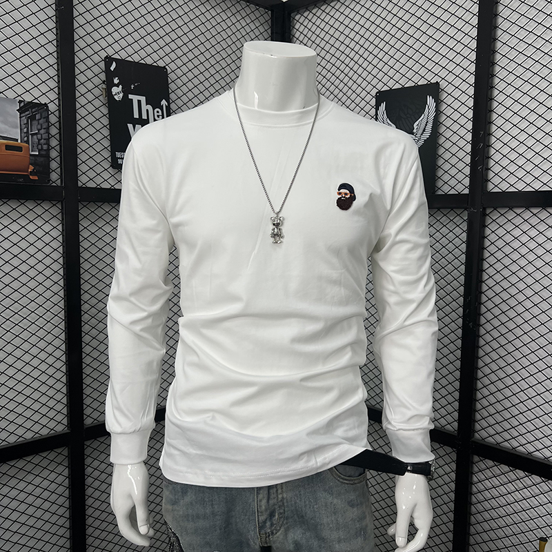 秋冬新款男士长袖男装t恤上衣打底衫刺绣纯棉圆领基础款内搭潮牌