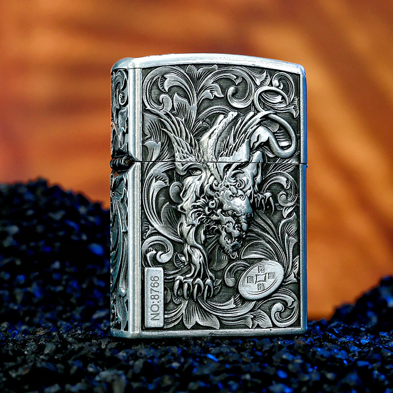 佐罗财色双收煤油打火机飞天貔貅唐草浮雕限量创意防风砂轮火机