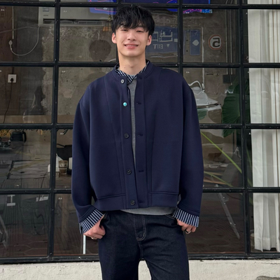 Free Verse假两件卫衣开衫亨利领美式复古短款夹克外套2025秋