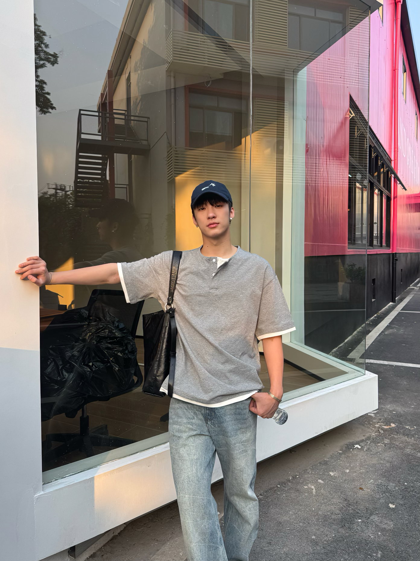 Free Verse2025夏季亨利领假两件短袖T恤男款美式复古休闲T恤