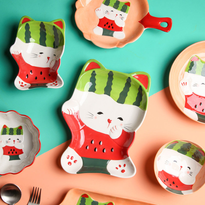 西瓜太郎可爱卡通宝宝陶瓷餐盘子创意成人家用吃饭碗早餐杯子餐具