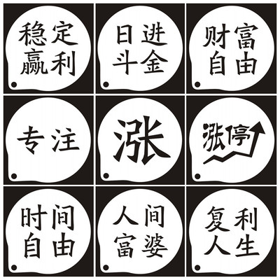 4寸咖啡拉花撒粉模具巧克力粉筛 涨停文字奶茶店创意图案喷花定制