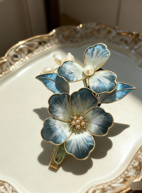 原创绒花头饰红色发夹套装古风饰品侧边夹子超仙发钗旗袍配饰203