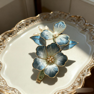 原创绒花头饰红色发夹套装古风饰品侧边夹子超仙发钗旗袍配饰203