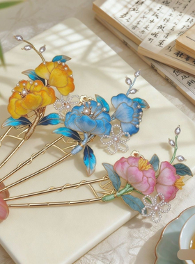 非遗绒花紫色发夹古风汉服旗袍新中式东方美学发夹送礼物12