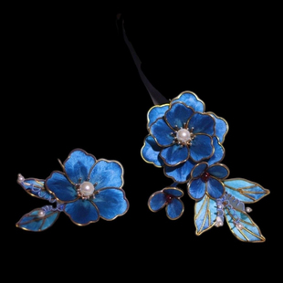 非遗绒花发钗黑檀木仿点翠发簪新中式掐丝绒花秀禾服新娘头饰3