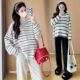 圆领条纹针织衫 装 春季 慵懒风休闲大码 百搭套头上衣显瘦 新款 孕妇装