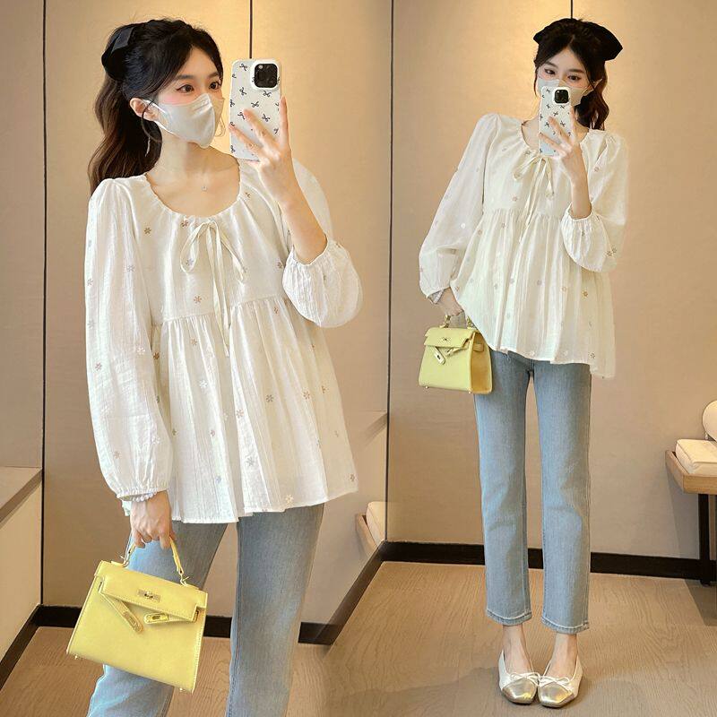 2026春季新款孕妇装外穿长袖娃娃衫孕期洋气圆领百搭减龄百搭上衣