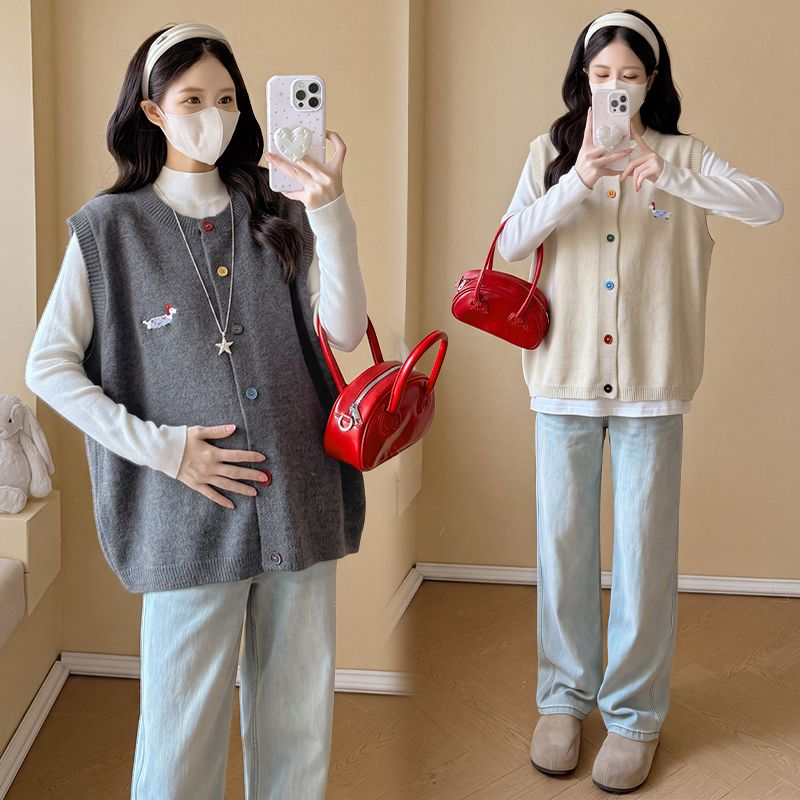 春秋孕妇装新款针织背心马甲外套