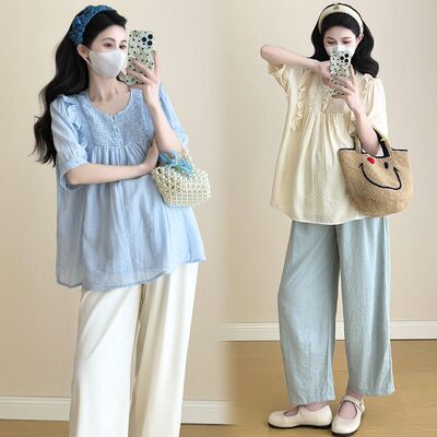 孕妇装夏装新款娃娃衫短袖上衣女