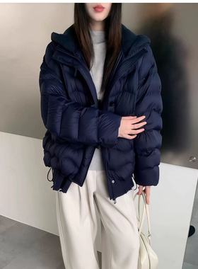 M5229针织帽小排骨泡芙羽绒服女士短款连帽保暖洋气款