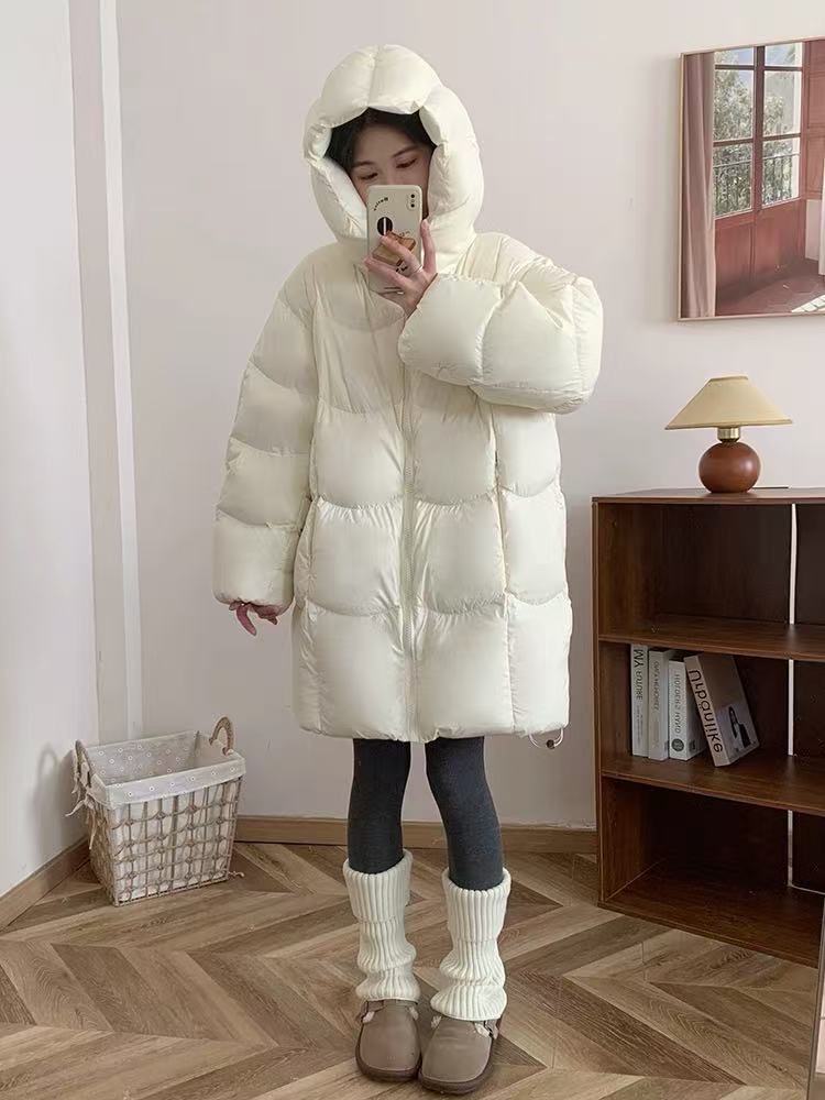 H99300中长款花苞帽泡芙2025冬新款连帽羽绒服