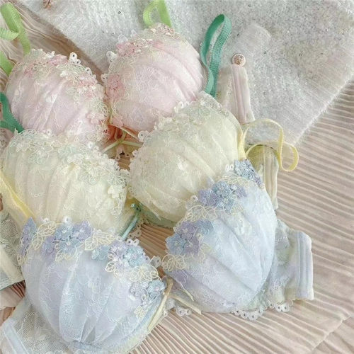 日系可爱风花朵刺绣仙女内衣套装