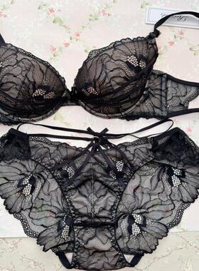 Reinest日系性感女士内衣聚拢文胸纯欲黑色诱惑