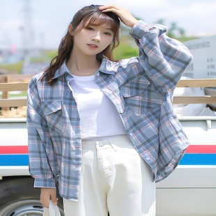 格子衬衫女款蓝色夏日轻外搭开衫2024新款轻奢高级感巨好看的上衣