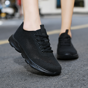 黑色运动鞋女款夏季透气薄款网面女鞋休闲防滑软底轻便减震跑步鞋