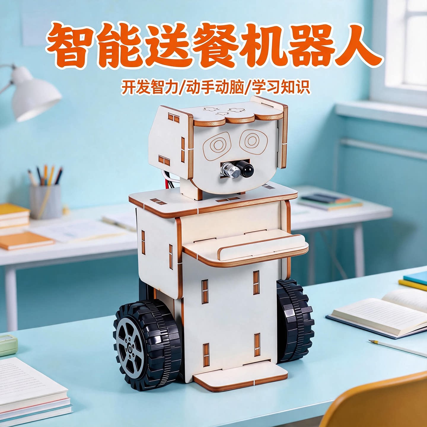 智能感应送餐机器人拼装科学作业