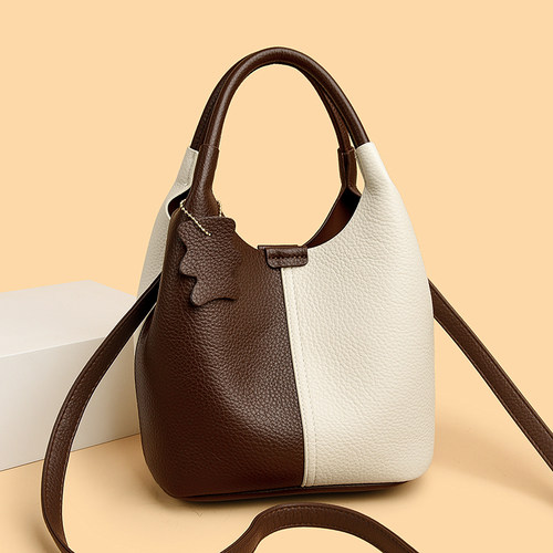 撞色手提水桶包斜跨百搭