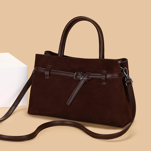 磨砂牛皮托特包大容量包包女高级感小众中古手提包麂皮绒斜挎大包