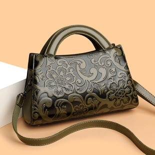 高级感轻奢真皮手提包女2025新款时尚立体压花牛皮大容量斜挎女包