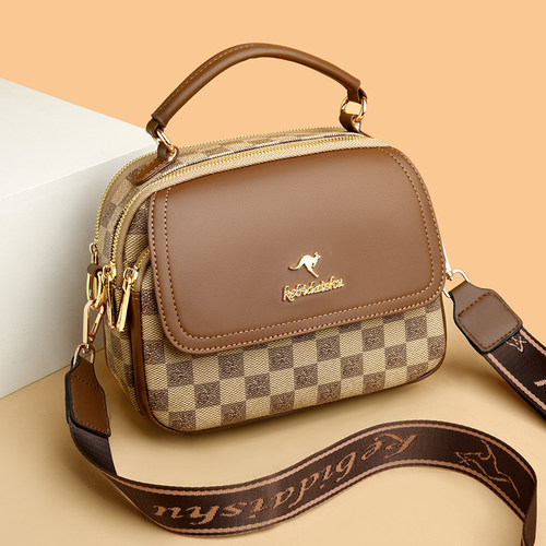 牛皮小方包多层口袋双肩带