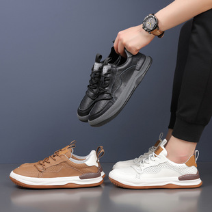 夏季镂空透气头层牛皮新款太极拳太极鞋男软底网面运动鞋练功鞋男