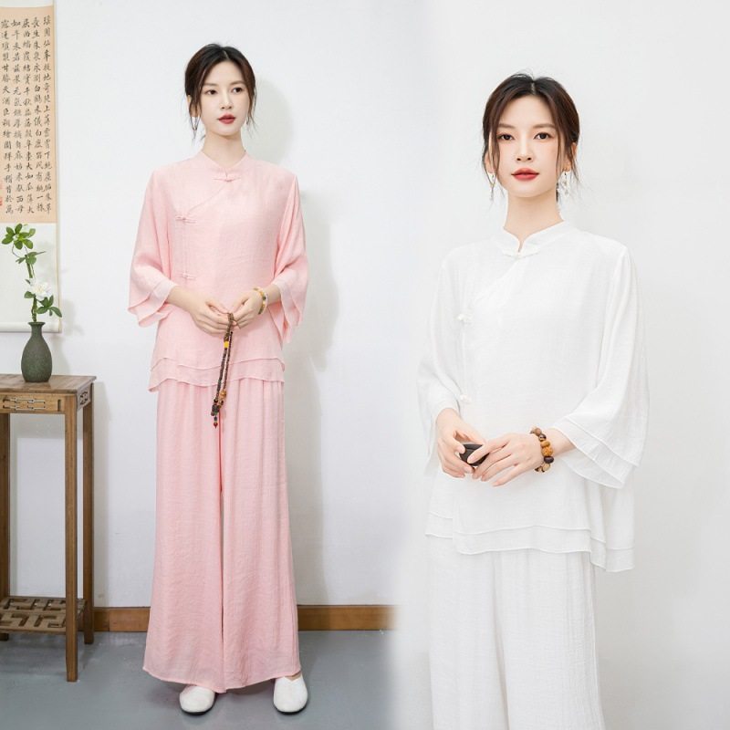 夏款太极服薄款新款女太极服套装太极拳练功服女棉麻太极拳演出服图片