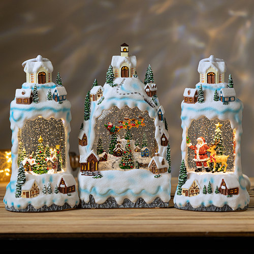 雪花下雪小镇老人音乐盒