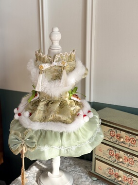 AW处女座水绿色猫咪香槟色缎面系列马尔济斯绿色悠悠狗狗宠物衣服