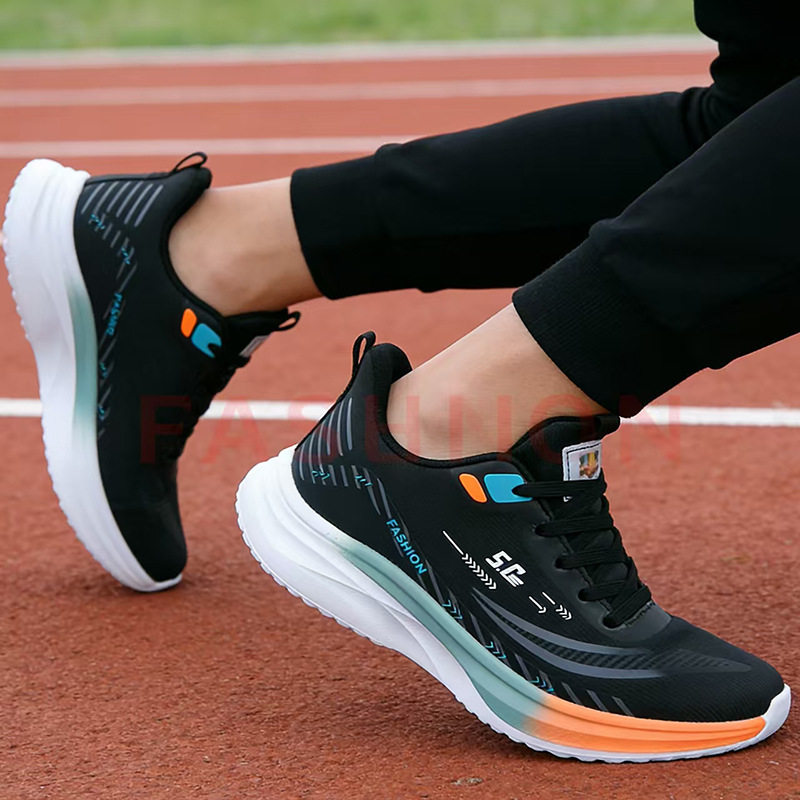 大码男鞋皮面防水耐脏青年鞋低帮系带运动鞋男式超轻厚底跑步潮鞋