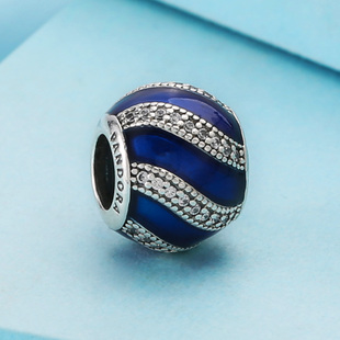 pandora/潘多拉蓝红双色水晶珠子925银diy手工串珠配件饰品送礼物