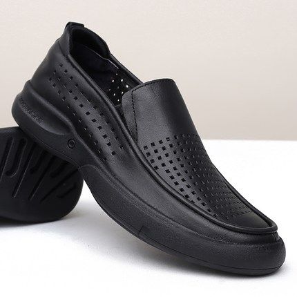 外贸男鞋夏季打孔凉鞋真皮商务休闲低跟头层牛皮透气黑色男士镂空,流行男鞋,单鞋,淘宝优惠券,粉丝福利购,淘宝优惠卷