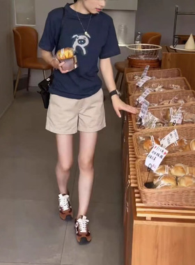 日系cherrykoko25260夏季新款短袖印花减龄t恤高腰短裤时尚女
