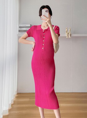 日系CherryKoko孕妇夏装潮辣妈洋气个性显瘦针织裙夏款减龄polo