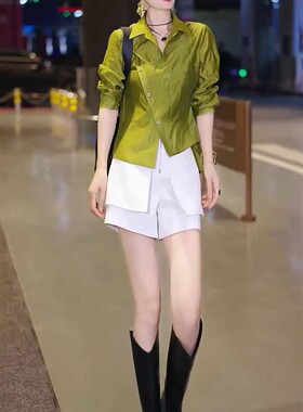 日系cherrykoko25317夏季新高级感长袖防晒衬衫高腰设计感短裤女