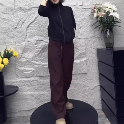 日系cherrykoko24875秋季新款黑色拉链立领长袖卫衣时尚休闲裤女