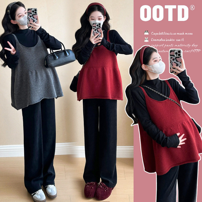 日系cherrykoko孕妇秋装小个子套装时尚减龄孕妇三件套时尚吊带