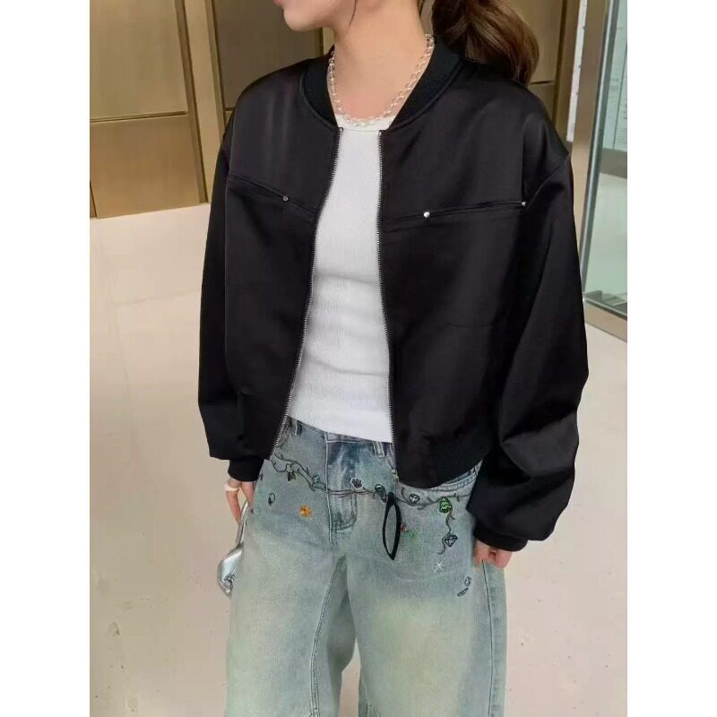 法国Cherry Kitty欧货高端时尚宽松休闲机车缎面外套女2026春季