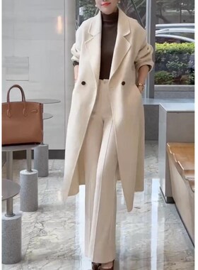 日系cherrykoko23759秋冬新款时尚色中长款呢子大衣直筒长裤女