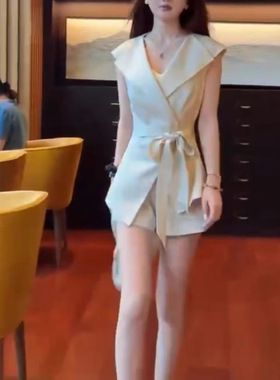 日系cherrykoko25356夏季新款精致高级无袖上衣短裤修身显瘦套装