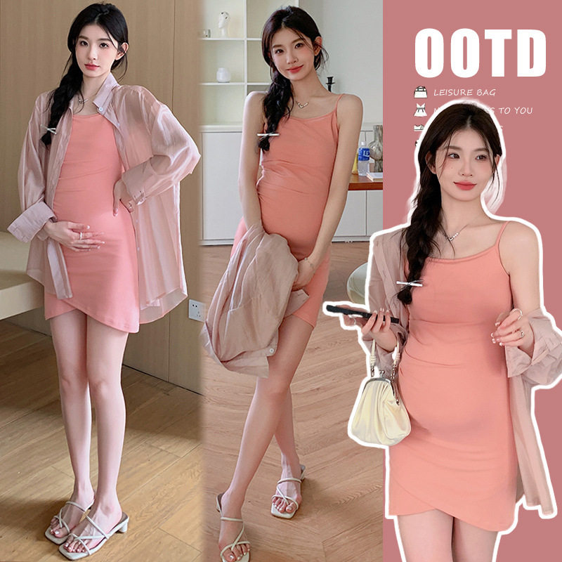 日系cherrykoko孕妇夏装连衣裙新款性感欲辣妈小个子两件套