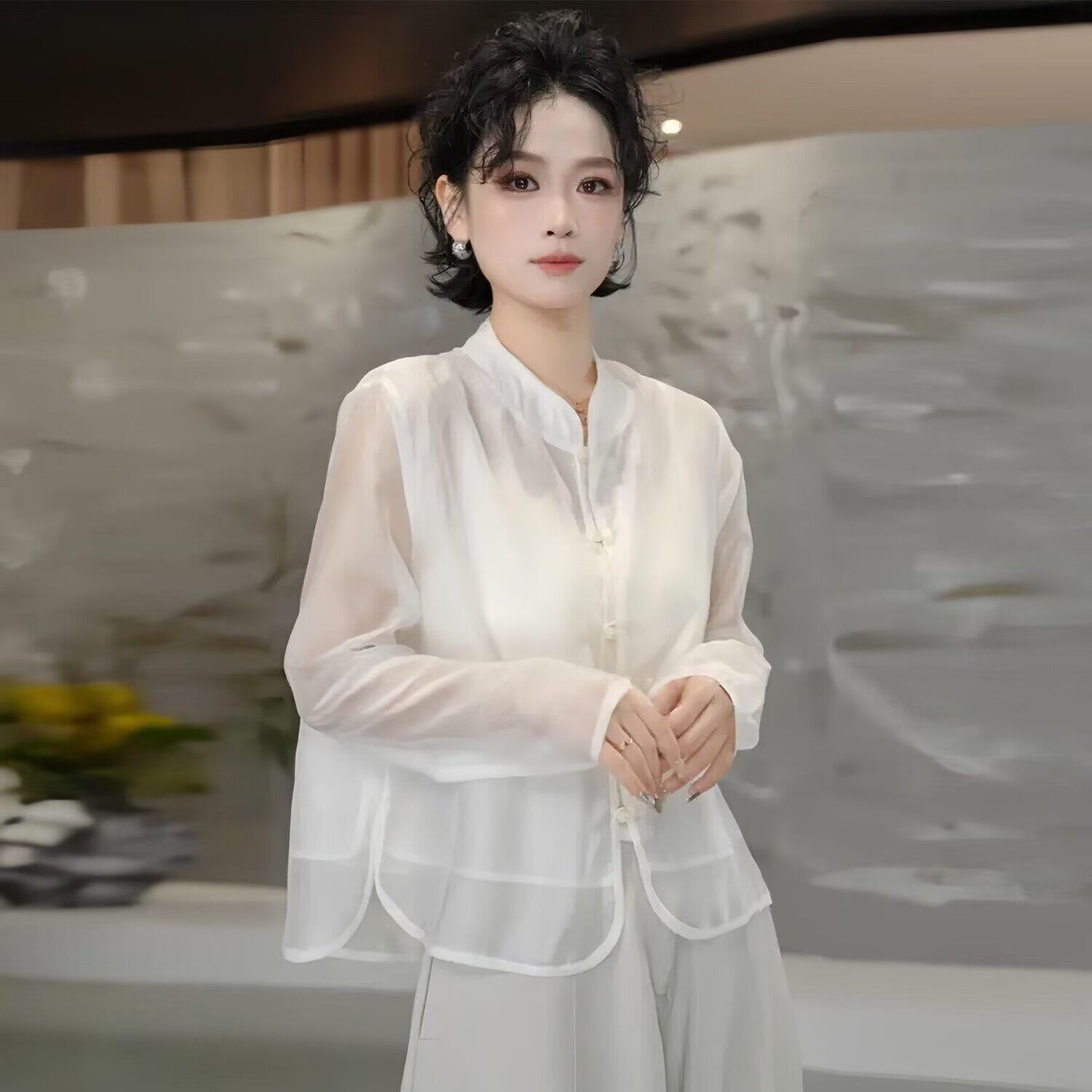 法国Cherry Kitty新中式国风防晒衬衫女2026春夏新款网纱透气衬衣