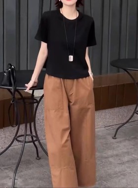 日系cherrykoko25299夏季新款色圆领短袖t恤休闲裤时尚显瘦