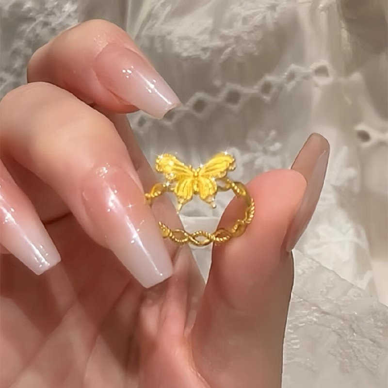 日系cherrykokos925银金色蝴蝶麻花镂空戒指法式甜美气质时尚